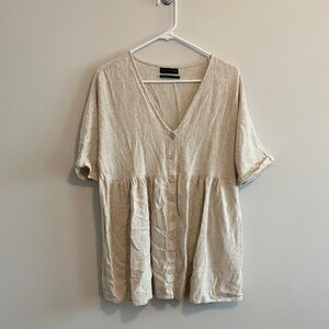 Urban Outfitters Linen Blend Oversized V-Neck Button Down Frock Dress